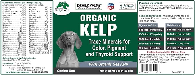 Dogzymes Organic Norwegian Kelp for Pets, a Valuable Nutrition Source Rich in Iodine to Support Gland Function, Especially The Thyroid (3 Pound)