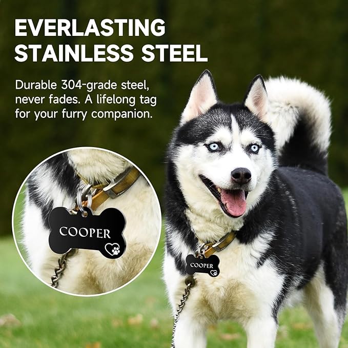 YEHANTI Dog Tags Engraved for Pets - Personalized Dog Tags with Lovely Icons, Durable Stainless Steel Pet ID Tags for Small Large Dogs Cats, Bone Custom Dog Name Tags Engraved on Both Sides, Small
