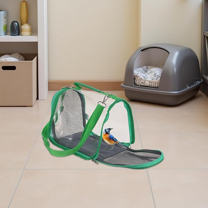 Portable Outing Bird Carrier Cage for Small Birds, Lightweight Parakeet and Lizard Carrying Cage with Strap and Handle, Green Small Size for Hiking and Vacation Trips