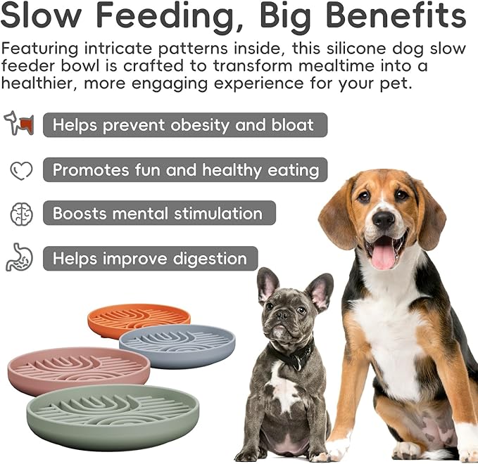 Slow Feeder Dog Bowls, Silicone Slow Feeder for Dogs & Puppies, Dog Puzzle Bowl with Suction Cup for Anxiety Relief, Slow Eating, Dishwasher Fit, for All Breed, Grey