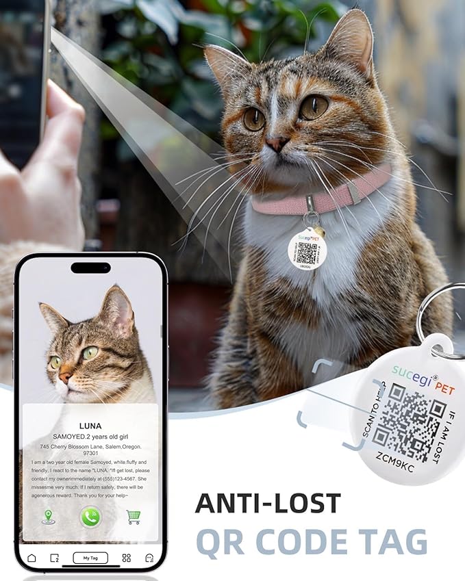 Cat Collar with QR Code Name Tag, Stretch Elastic Quick Release, Cat ID Tag Personalized, Ultra-Durable, Non Breakaway Lightweight Kitten Collar Fits Most Girl Boy Small Large Cats (Pink)