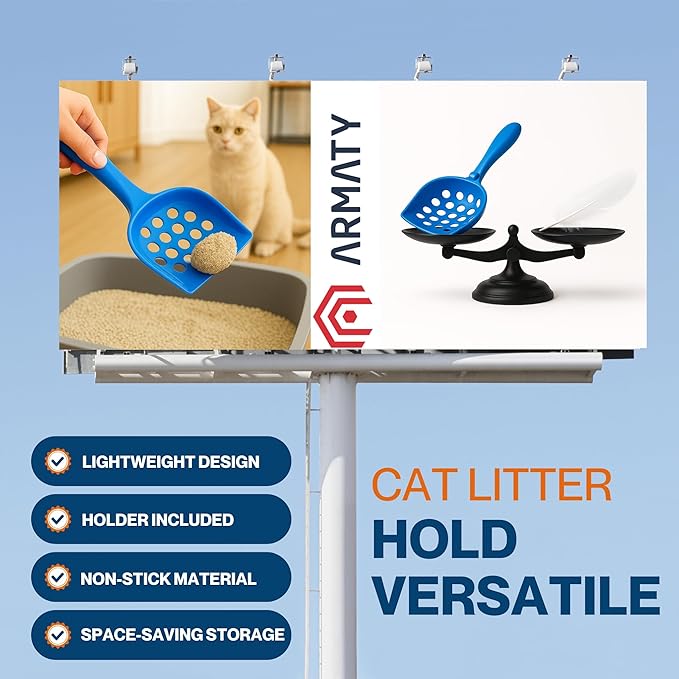 Small cat Litter Scooper with Holder: Perfect for Small Spaces. cat Litter Scooper with Holder: Easy to Store Anywhere. cat Scooper for Litter Box - Pellet Litter Scoop (Blue)