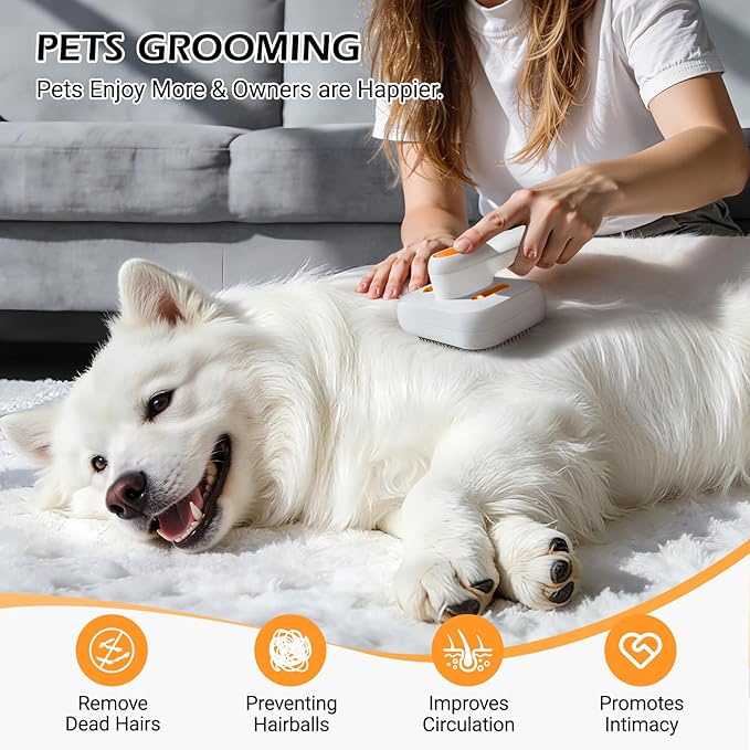 3-in-1 Pet Steam Brush: Rechargeable Grooming Tool with Gentle Mist Spray for Shedding Control, Self-Cleaning, 2-Speed, Waterproof, Safe Rounded Tips - For Dogs, Cats, Rabbits & All Coats