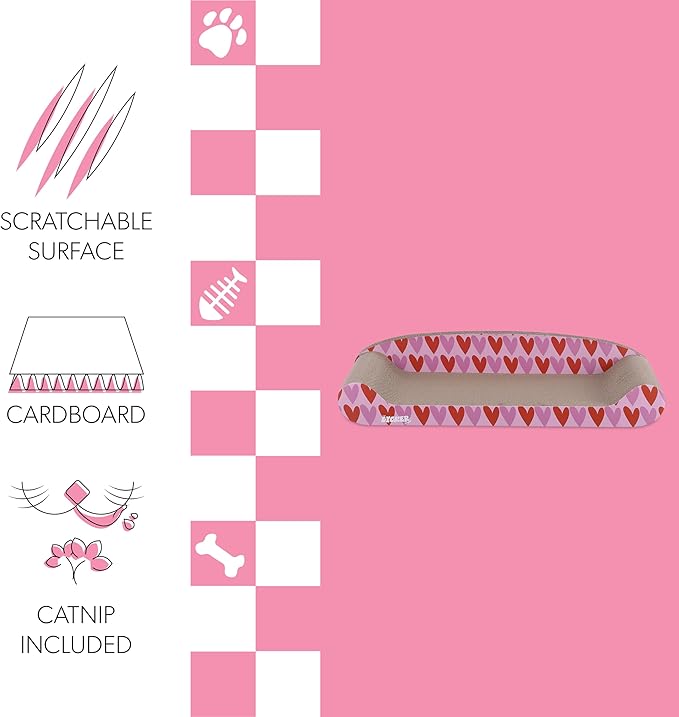 CSR1004A Montego 27.5" Coastal Patterned Cardboard Lounge Bed Cat Scratcher with Catnip, Pink/Red