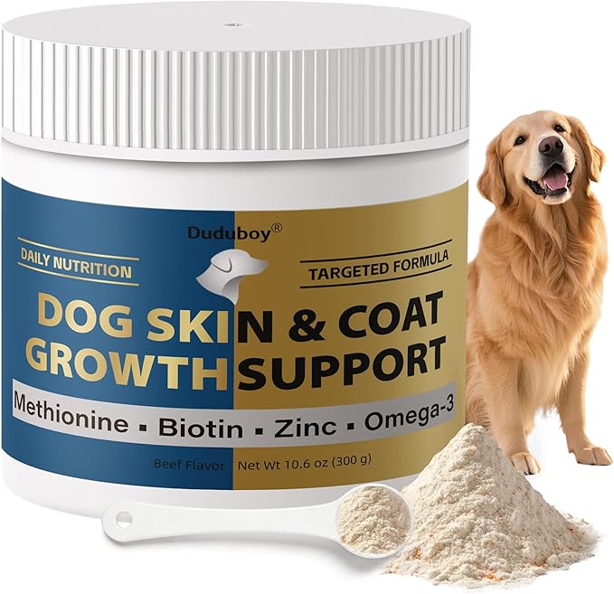 2-in-1 Fur Growth & Shiny Coat Support for Thinning or Patchy Fur – Skin & Coat Supplement for Dogs, Itch Relief with Plant-Based Omega 3, Biotin, Zinc & B-Vitamins, Supports Normal Shedding