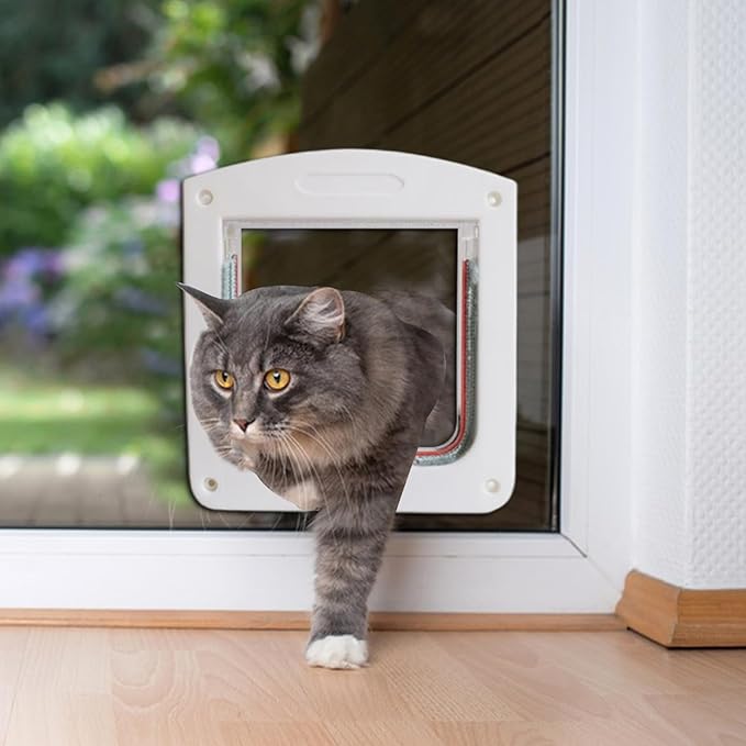 Cat Door | 4-Way Locking Puppy Flap for Exterior Door | Weatherproof Puppy Flaps for Bedroom Basement Garage Pet Parents Homeowners Apartment Animal Lovers Property Managers