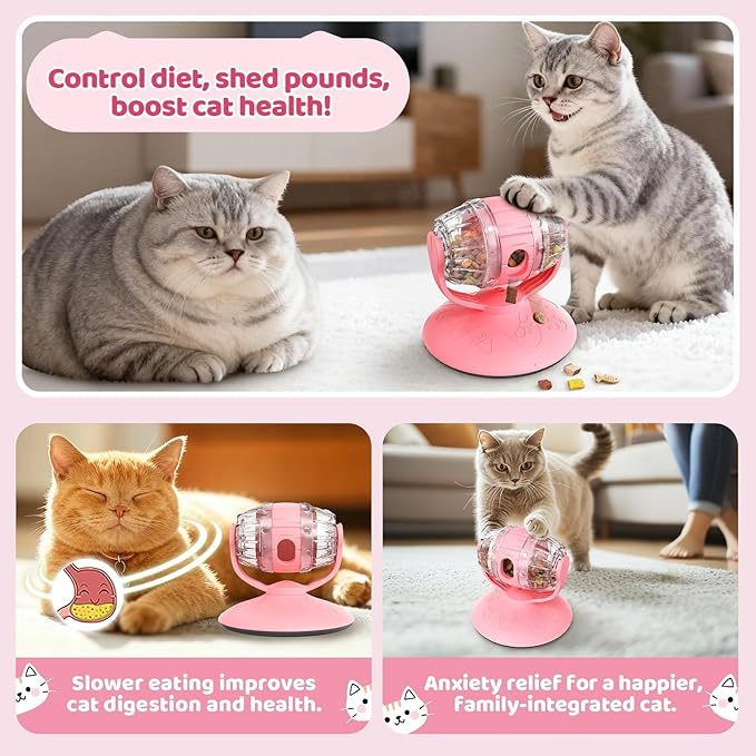 Interactive Cat Treats Dispenser Toy, Pet Valentine Puzzle Feeder Food Dispenser, Kitty Interactive Enrichment Toys, Dispensing Foods Slow Feeder for Indoor Cats IQ Training, Pink