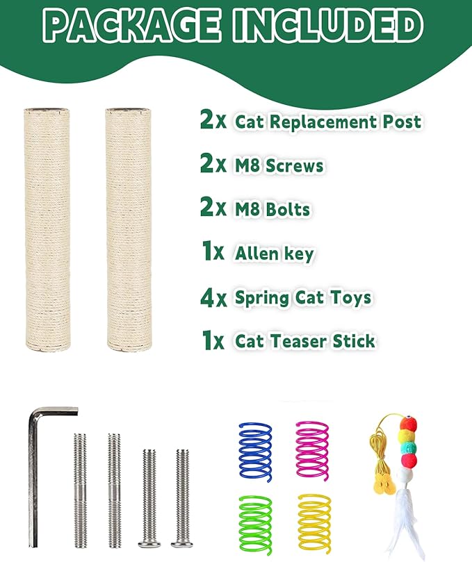 BNOSDM 2 Pcs M8 Cat Scratching Post Replacement Poles 11.8 x 2.75 in Cat Tree Tower Scratch Ropes Refill Sisal Pole Part for Refurbishment Hemp White