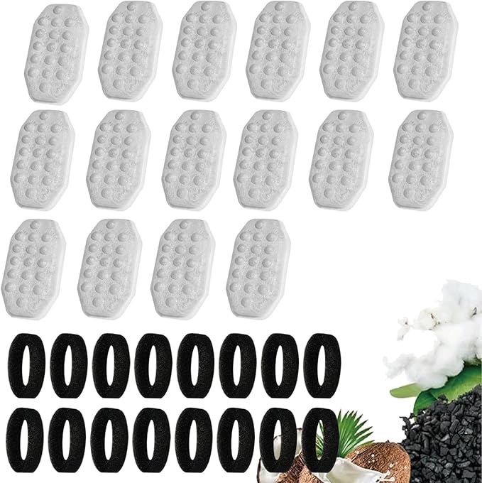 16Pack Cat Water Fountain Filters with 16 Pack Pre-Filter Sponges for Rellaty and Neareal 3.2L/108oz Cat Water Fountain Automatic Pet Fountain