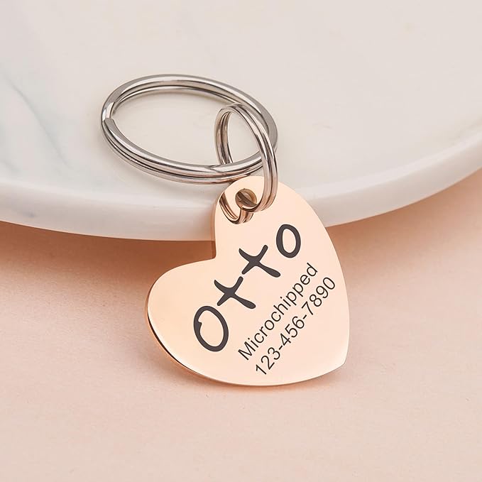 Anavia Personalized Pet ID Tags, Stainless Steel Glossy Laser Engraved Dog Cat Collar Name Tags, Multiple Colors Shapes Sizes (Tilted Heart, Regular)