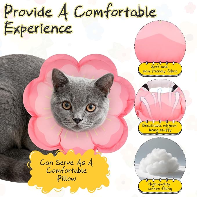 EXPAWLORER Cat Cone Collar Soft, Cat E Collar Recovery After Surgery to Stop Licking, Adjustable Waterproof Cute Neck Elizabethan Pet Kitten Puppy Donut Pillow for Cats Puppy Wound Healing, PinkM