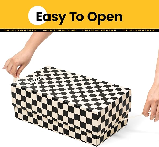 Conlun Cat Scratcher Box with 4 Scratching Pads&2 Separate Cardboard Boxes,2-in-1 Cardboard Cat Scratch for Multiple Kitten Interactive Play,Checkered(Ball & Fish Catnip Toy Included)