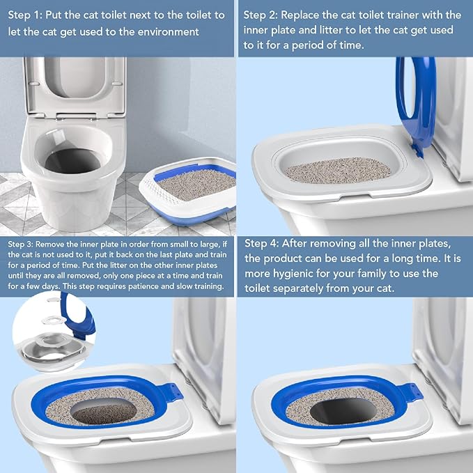 Cat Toilet Training Seat, Urinal Seat Potty for Pet, Reusable Cat Toilet Trainer, 37 x 40 cm Removable Pet Toilet Training System, Cat Toilet Litter Tray Toilet Trainer (Blue)