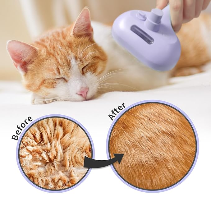 Pecait 3-in-1 Self-Cleaning Brush for Shedding Dogs and Cats - Removes Static, Tangles, and Loose Hair (Purple)