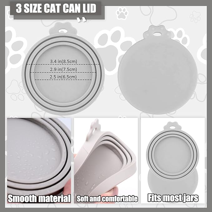 5 Pcs Pet Food Can Supplies Set Dog Cat Food Lid Cat Can Opener Cat Spoons for Wet Food (Gray)
