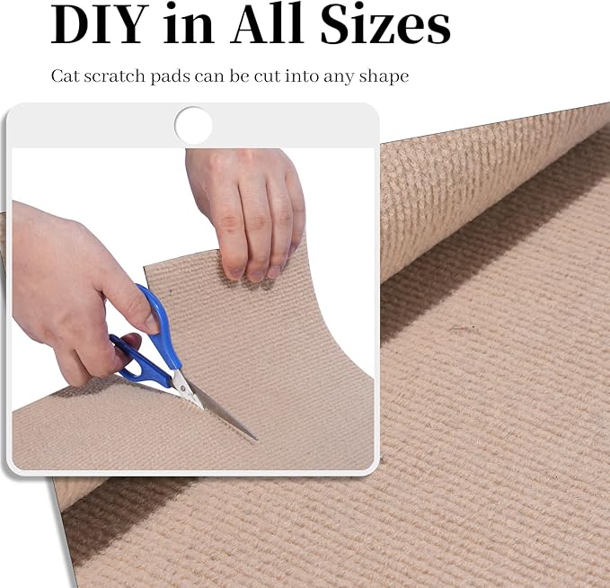 Cat Scratching Mat, Self-Adhesive Cat Scratch Furniture Protector, Trimmable DIY Cat Wall Climbing Carpet, Cat Couch Protector, Cat Scratching Pad Replacement (Khaki, 39.4"x15.8")