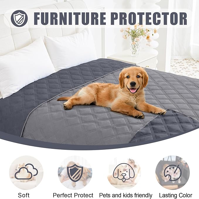 Smiry Waterproof Dog Bed Cover Blanket 40x90, Soft Reversible Pet Blanket, Washable Leakproof Cats Dogs Couch Cover for Sofa, Couch, Furniture, Grey/Dark Grey
