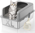 Stainless Steel Cat Litter Box, Extra Large Enclosed Litter Boxs for Big Cats, XL Metal Litter Box with Lid, High Sided, Non Stick, No Smell, Easy to Clean, Included Scoop