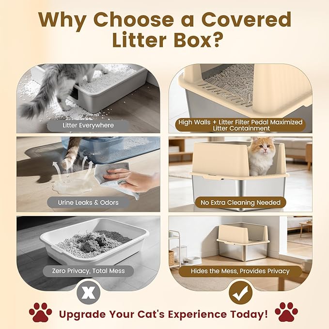 Small Stainless Steel Cat Litter Box - 11.8" High Sided, Open-Top Design, Low Entry for Kittens & Small Cats, Anti-Leak & Easy to Clean, Compact Space-Saving Size(17.3" L x 13.4" W × 11.8" H)