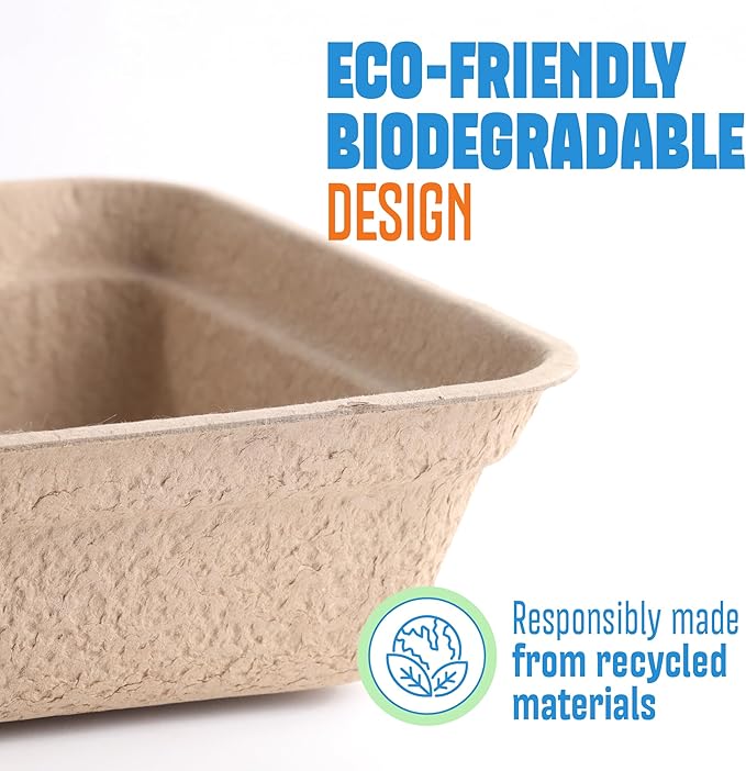 CallieCo Disposable Cat Litter Boxes - Portable Biodegradable Travel Litter Box for Cats, Sturdy and Durable Kitty Poo Box, Leak-Resistant Cat Tray Liners, Easy-Grip Rim, Large - 6 Pack