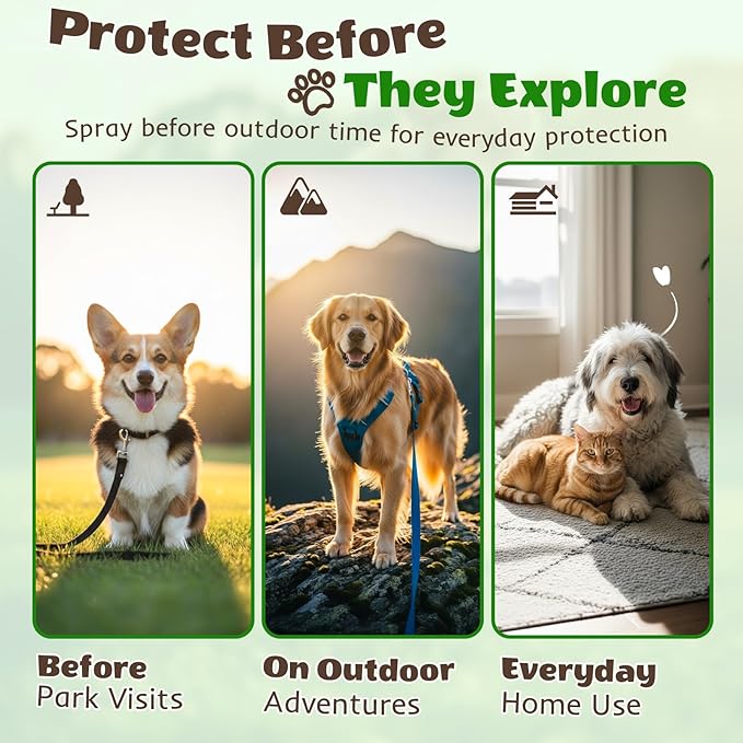 Flea & Tick Spray for Dogs & Cats, Plant-Based Formula with Lemongrass, Spearmint & Clove, Removes & Repels Fleas, Ticks, Mites, Lice & Mosquitoes, Gentle Daily Protection for Home & Pets