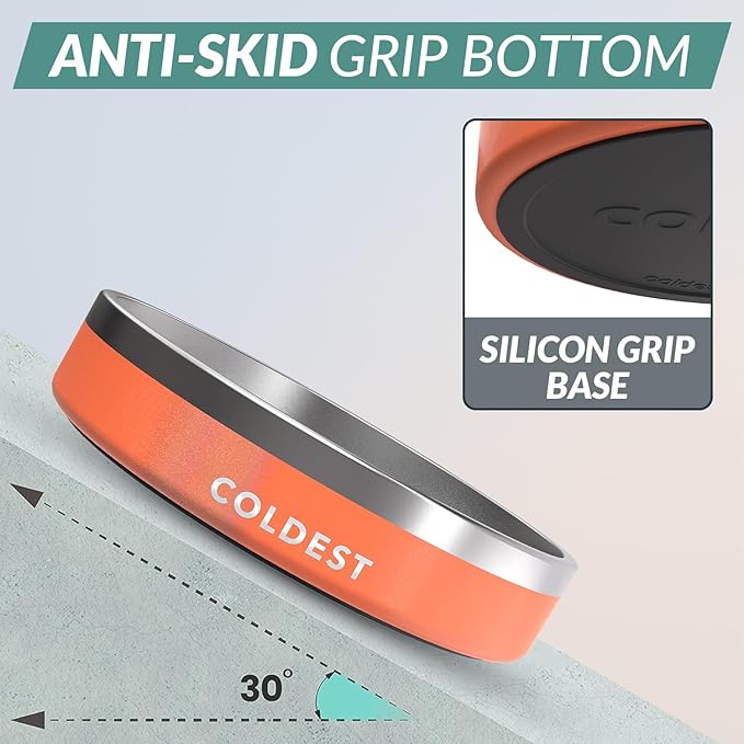 Coldest Dog Bowl - Anti Rust Metal, Non Slip, 3 Layers Insulated Stainless Steel Dog Bowls - Spill Proof & Heavy Duty - Water Bowl for Dogs, Cats & Pets, Dish Washer Safe (21 oz, Mars Red Glitter)