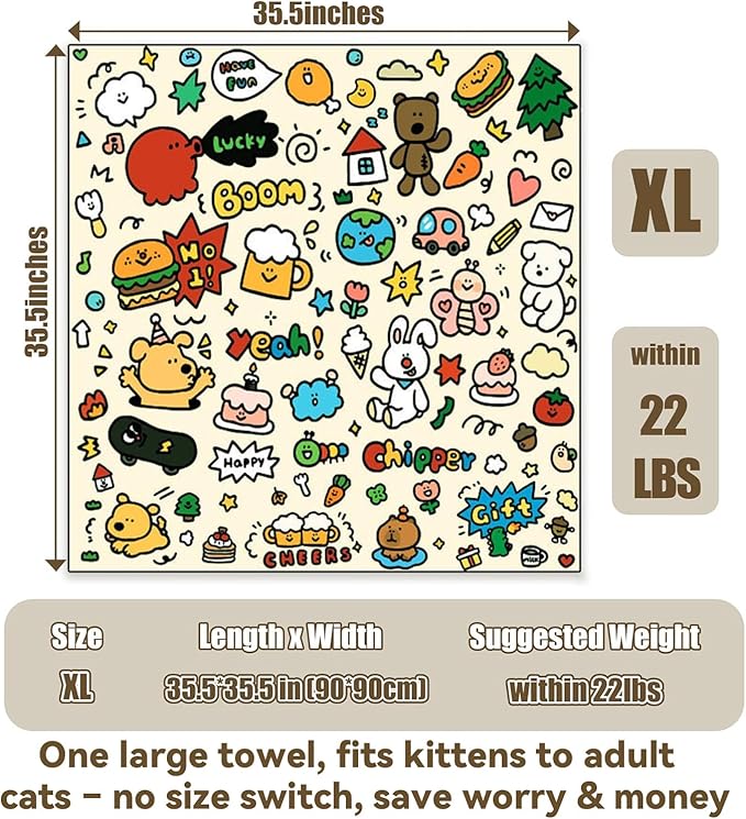 Cat Grooming Wrap, 27inch Self-Adherent Soft Cat Blanket to Wrap, Fabric Burrito Wrap for Nail Clipping, Anti-Scratch, Anti-Escape,Multifunctional Swaddle Wrap Pet Tool (Cute Prints)