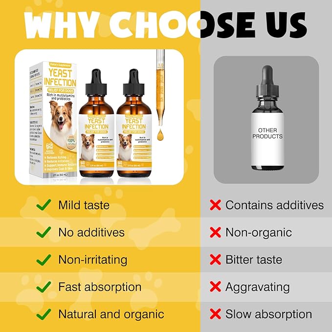 Yeast Infection Treatment for Dogs,Dog Ear Infection Treatment,Itchy Ear,Skin&Allergy Symptoms Relief-Reduces Inflammation&Relieves Irritation,Dog Supplement Drops with Multivitamins Probiotics