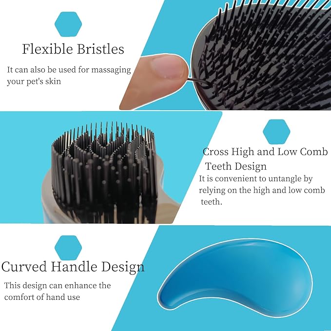 Comma-Shaped Small Dog Brush, Fit for Yorkie, Shih Tzu, Maltese Maltipoo Pomeranian - Gentle Soft Bristles for Effortless Pet Hair Removal, Puppy Essentials (Blue)