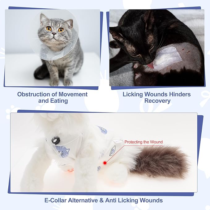 Soft and Breathable Cat Recovery Suit for Post-Surgery Care - Prevents Wound Licking - Size S, White