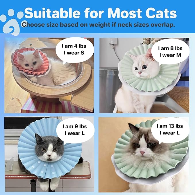 2 Pieces Soft Cat Cone Collar– Adjustable Lightweight Recovery E-Collar to Stop Licking, Scratching & Biting After Surgery, Comfortable Wound Healing Cone Alternative (Blue, L)