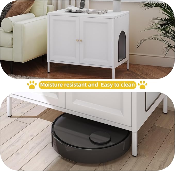 METAN Metal Cat Litter Box Enclosure,Steel Cat Washroom Furniture with Barn Door, Pet House, Fit Most of Litter Box,Assembly Required,White