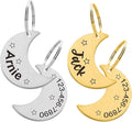 Custom Moon Pet Tag ID, Personalized Stainless Steel Cute Shiny Bling Stars Collar Tag Lost Boy & Girl Dogs Puppies Cats & Ring Engraved SOS Customizable with Owner Information Name, Phone, Address