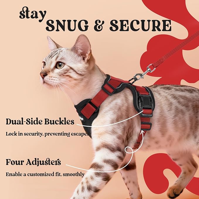 rabbitgoo Cat Harness and Leash for Walking, Escape Proof Soft Adjustable Vest Harnesses for Cats, Easy Control Breathable Reflective Strips Jacket, Black & Red, XS