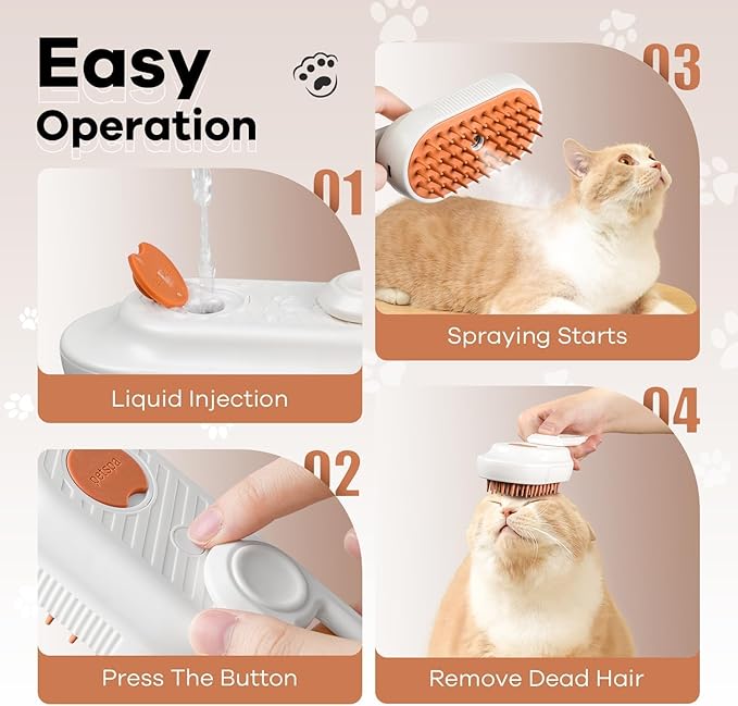 Cat Steam Brush for Shedding, 4 in 1 Cat Steamy Brushs Cleanser with Foldable Handle, Pet Spa Brush for Cats, Spritz Defur Comb for Pets, Steam Brushs for Cats