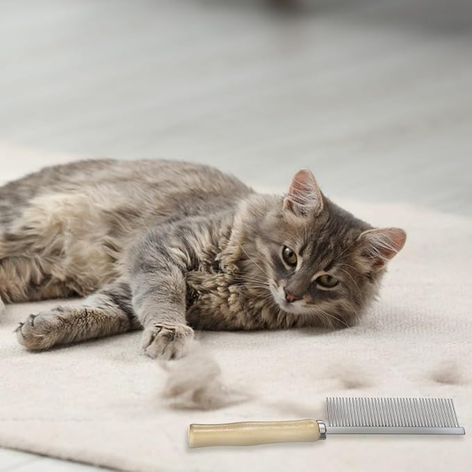 Wooden Handle Grooming Comb for Cat, Professional Wood Handle Pet Comb Simple Wooden Handles Flea Zapper Pet Combs for Removing Grooming Stuffed Pets Tangles Dematting Hair