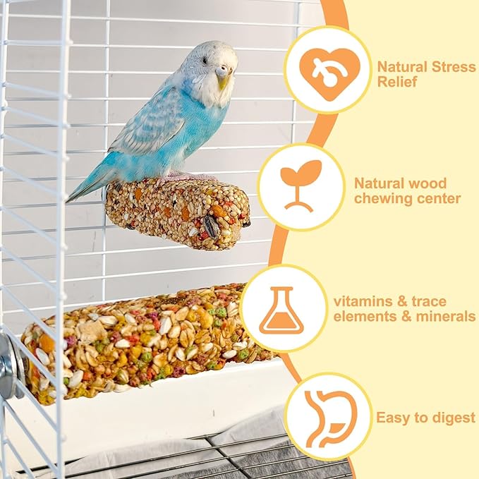 2PCS Parakeet Treat,Natural Parrots Treat Sticks,Vegetable & Grain Flavor Crunch Sticks,Bird Treats for Cockatiel Budgies Lovebirds Canary Conure Finches