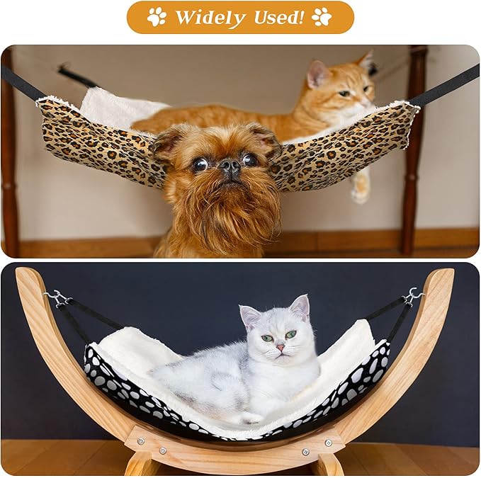Jetec 2 Pieces Reversible Cat Hanging Hammock Soft Breathable Pet Cage Hammock with Adjustable Straps and Metal Hooks Double Sided Hanging Bed for Small Dogs Rabbits(Leopard and Dot,L)