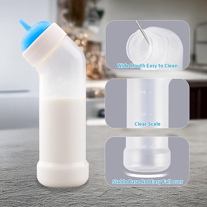 Pet Nursing Bottle for Newborn Animals,Kitten Bottle Feeding Kit Silicone Nipple for Kittens Puppys Rabbits Squirrel (Blue, Small)