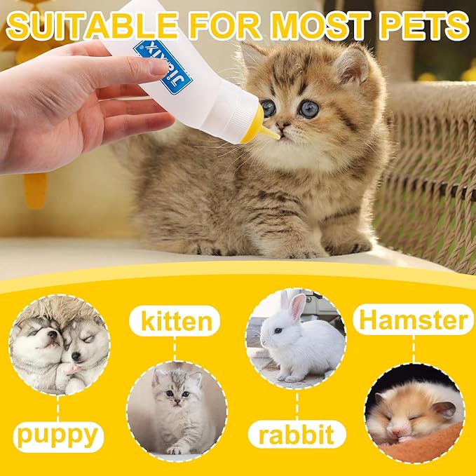 3 Pack Kitten Silicone Nursing Bottle,Silicone Feeding Nipple, Reusable Newborn Kitten Supplies, Suitable for Feeding Kitten, Puppy, Rabbit, Hamster (Yellow, Medium)