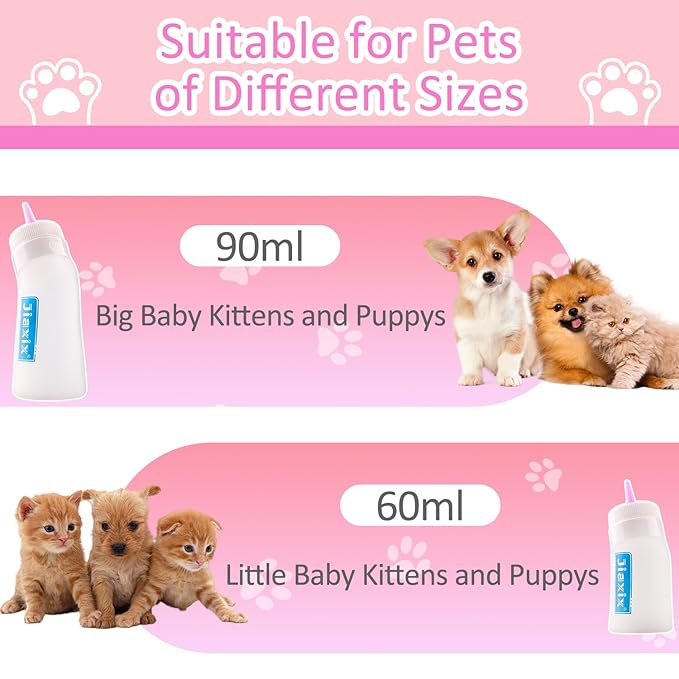 Puppy Bottles for Nursing,Puppys Bottles for Nursing Newborn Puppy,Syringe for Feeding Cat Bottle for Kittens,New Upgrade Kitten Silicone Newborn Supplies (Pink)
