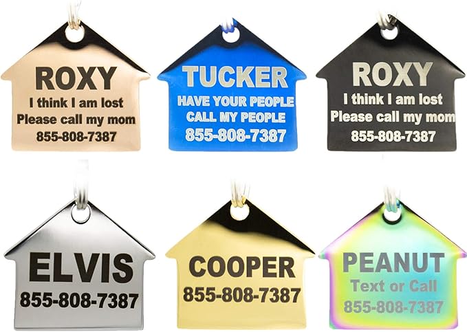 Engraved Dog Tags Personalized - Stainless Steel Engraved Dog Cat ID Tags Front & Back up to 8 Lines of Text Color Plating Gold, Rose Gold, Blue, Black, Nebula House Small