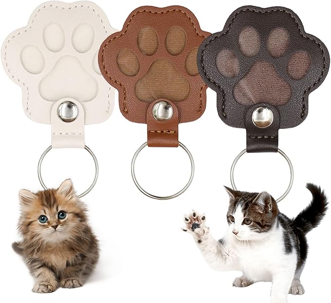 3Pcs Pet Keychain Refillable Paw Shaped Leather Fur Keepsake Pet Paw Print Dog&Cat Hair Storage Collector Memorials & Funerary Passing Away Loss Sympathy Gifts(Dark Brown&Yellow&White)