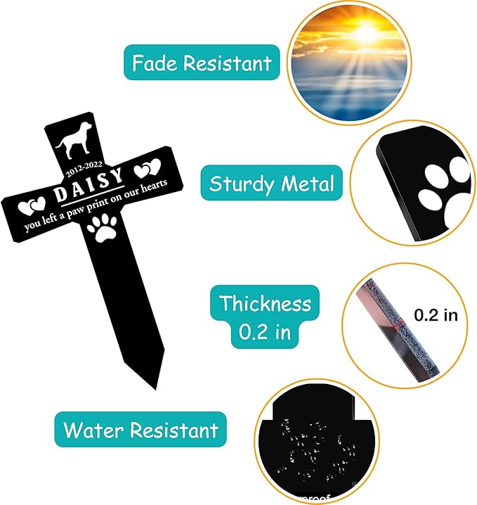 Personalized Pet Grave Markers Dog, Pet Headstones for Dogs for Lost Dog Sympathy Gift, Waterproof Dog Grave Markers Outdoor, Dog Tombstones for Graves Outdoor, Garden Dog Cross for Grave