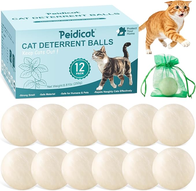 Cat Repellent Outdoor to Keep Cats Away Natural Deterrent White Ball Prevent Cats from Peeing,Guard Against Scratch and Chew 12 Pack