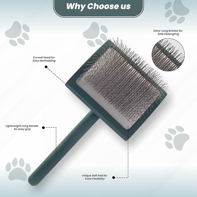 Self- Cleaning Slicker Brush for Dogs Suitable for Short & Long Haired Dogs and Effective Deshedding for Pet Grooming, Undercoat Removal, Tangle-Free Fur (Green Brush + Comb)