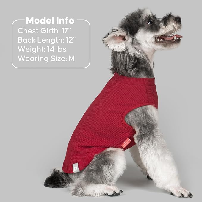KYEESE 2Pack Waffle Dog Shirts for Small Dogs Stretchy T-Shirts Lightweight Tank Top Sleeveless Striped Vest Breathable Cat Tee, Medium, Red+Striped