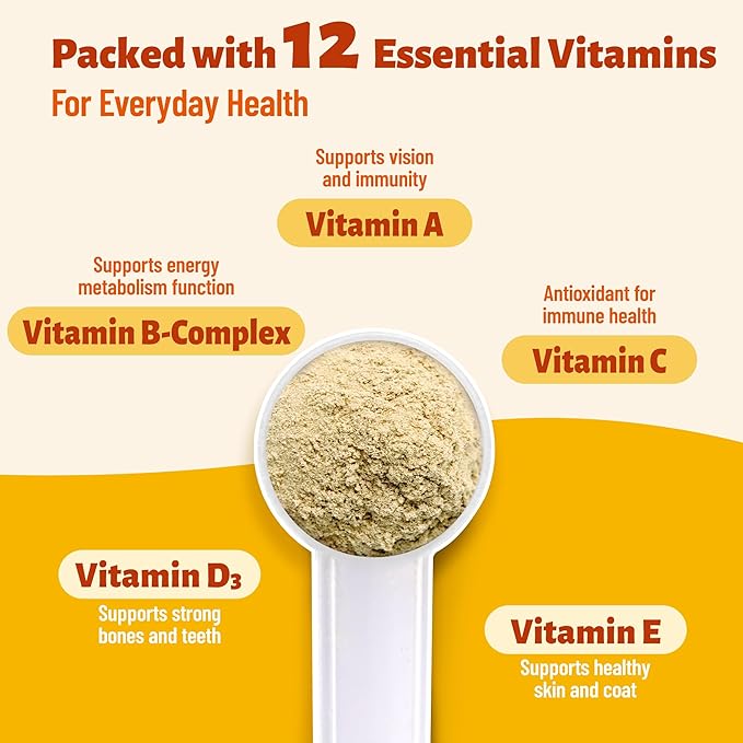 22-in-1 Dog Vitamins Powder All-in-One Multivitamin for Dogs & Cats, Colostrum, Taurine, Itch Relief, Immune Support, Digestive Support, Chicken Flavor Pet Vitamins and Supplements, 3.88oz