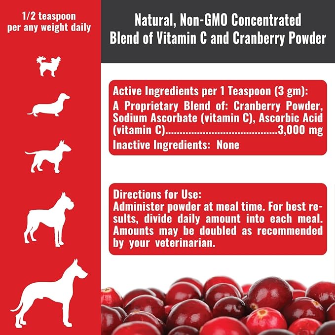 Dogzymes Cran Tri C Urinary Tract Support, Vitamin C Blend, 1418mg per Teaspoon (8 Ounce)