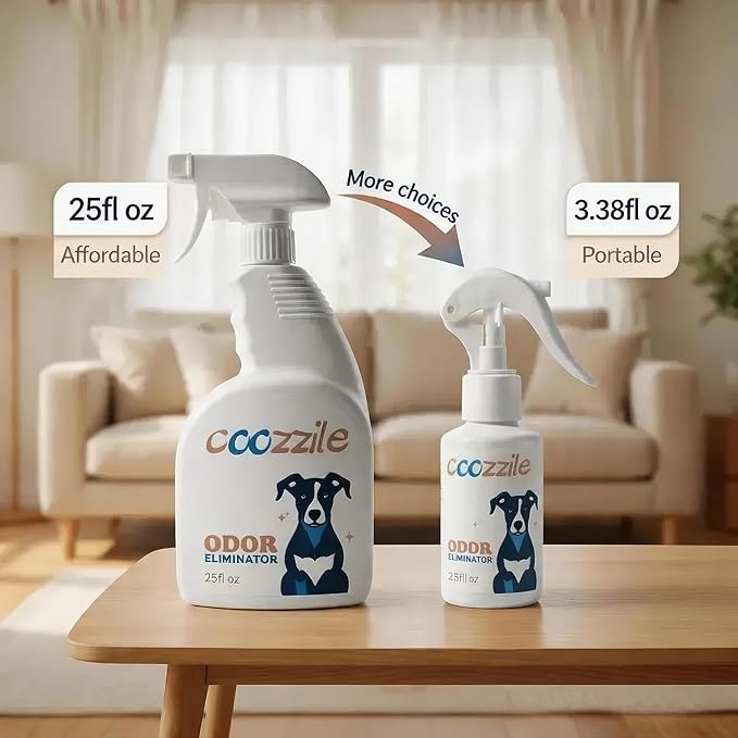 Pet Odor Eliminator, Odor Remover and Pet Spray Fragrance Free Colorless 3.38oz Spray, Safe Highly Effective Carpet and Cat Litter Deodorizer for Dogs and Cats